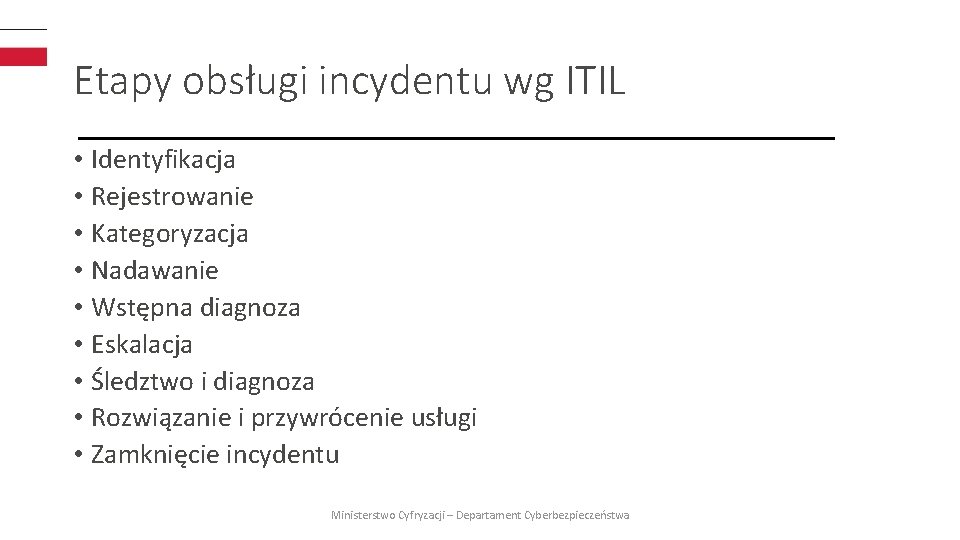 Etapy obsługi incydentu wg ITIL • Identyfikacja • Rejestrowanie • Kategoryzacja • Nadawanie •