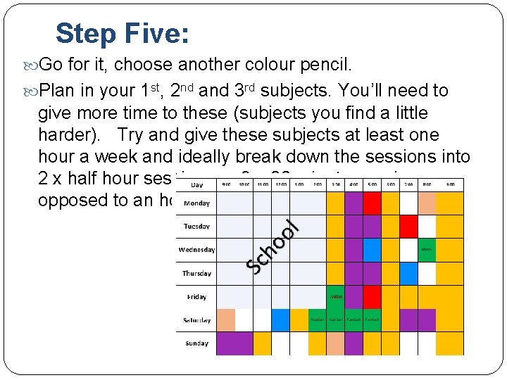 Step Five: Go for it, choose another colour pencil. Plan in your 1 st,