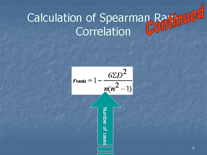 Calculation of Spearman Rank Correlation Number of cases 9 