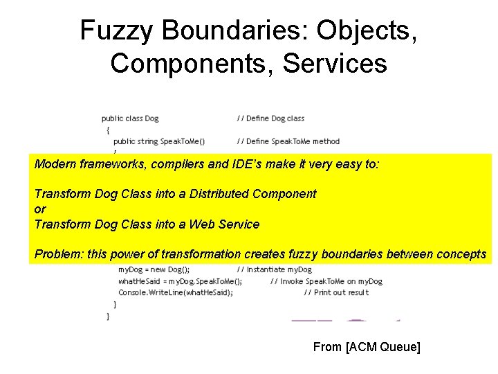 Fuzzy Boundaries: Objects, Components, Services Modern frameworks, compilers and IDE’s make it very easy