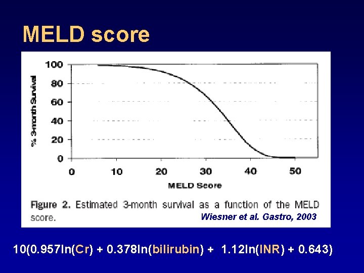 MELD score Wiesner et al. Gastro, 2003 10(0. 957 ln(Cr) + 0. 378 ln(bilirubin)