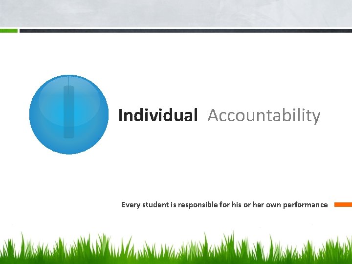 I Individual Accountability Every student is responsible for his or her own performance 