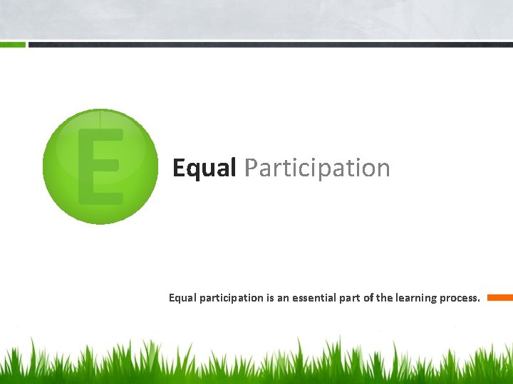 E Equal Participation Equal participation is an essential part of the learning process. 