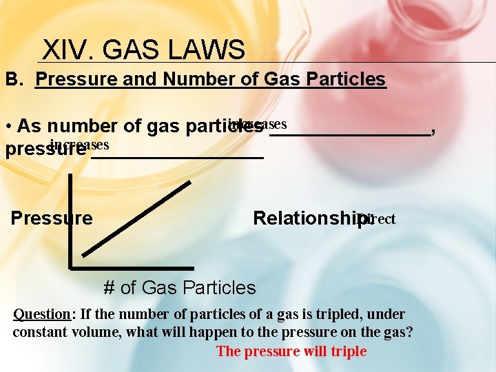 XIV. GAS LAWS B. Pressure and Number of Gas Particles increases • As number