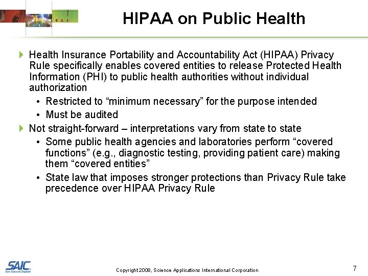 HIPAA on Public Health 4 Health Insurance Portability and Accountability Act (HIPAA) Privacy Rule