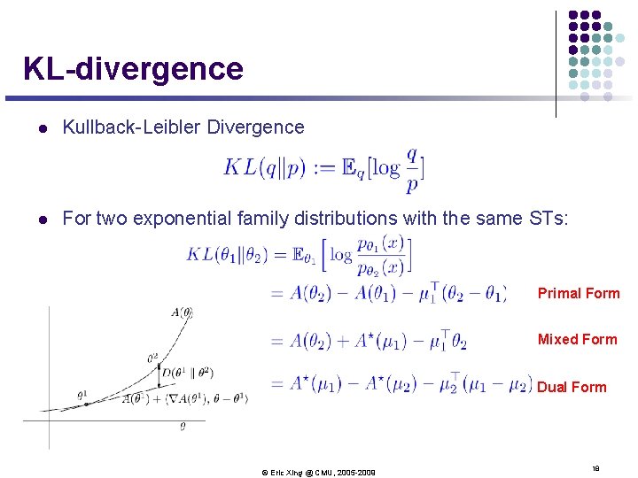 KL-divergence l Kullback-Leibler Divergence l For two exponential family distributions with the same STs: