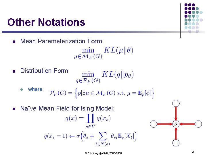 Other Notations l Mean Parameterization Form l Distribution Form l l where Naïve Mean