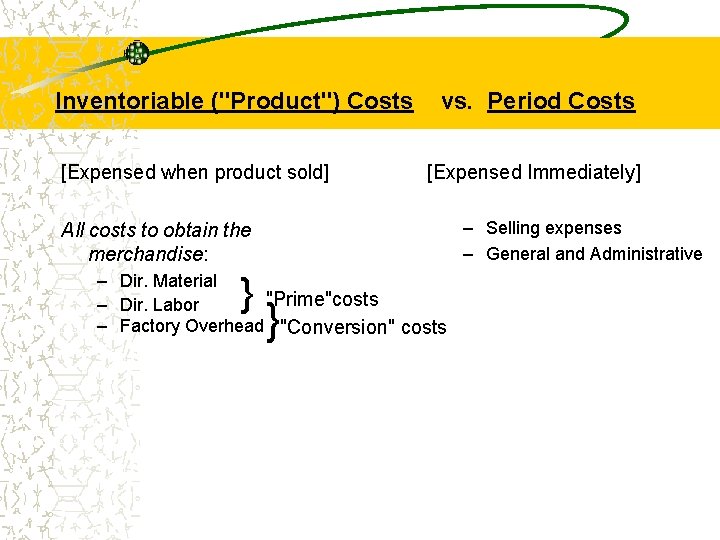 Inventoriable ("Product") Costs [Expensed when product sold] vs. Period Costs [Expensed Immediately] – Selling