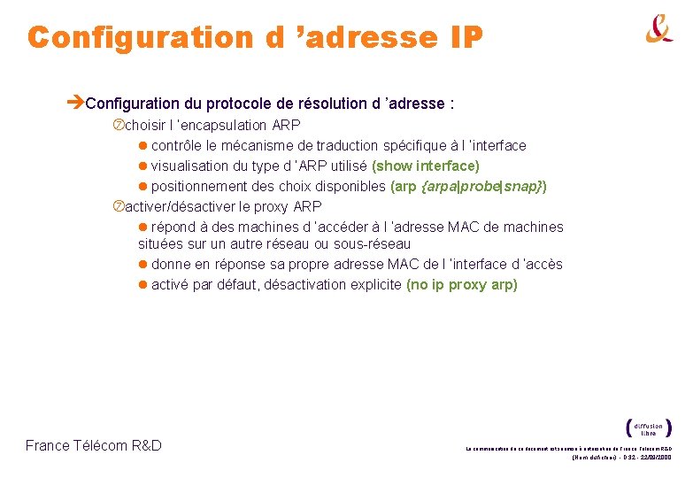 Configuration d ’adresse IP èConfiguration du protocole de résolution d ’adresse : choisir l