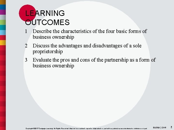 LEARNING OUTCOMES 1 Describe the characteristics of the four basic forms of business ownership