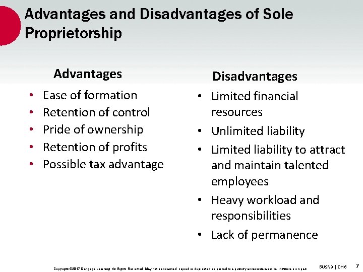 Advantages and Disadvantages of Sole Proprietorship Advantages • • • Ease of formation Retention