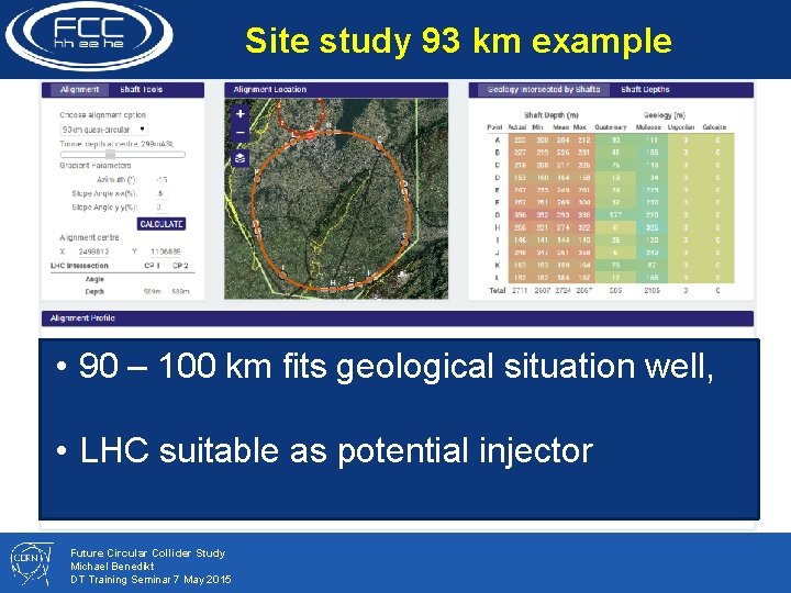 Site study 93 km example • 90 – 100 km fits geological situation well,