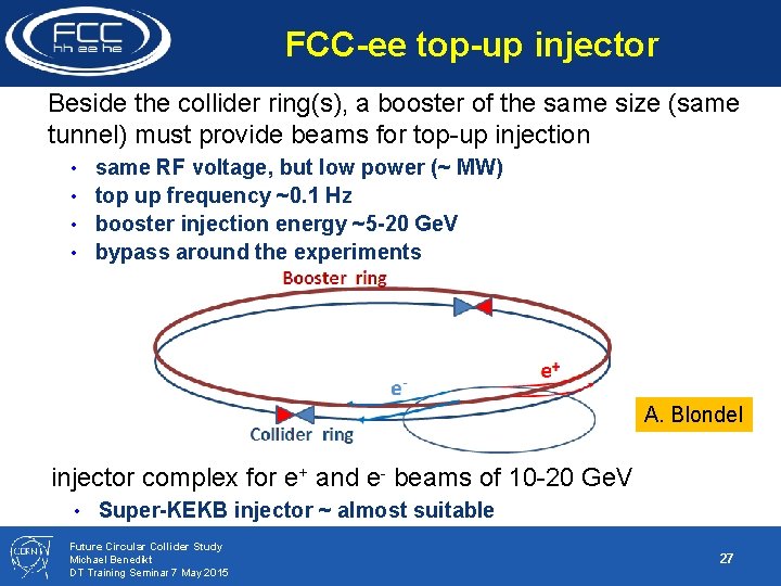 FCC-ee top-up injector Beside the collider ring(s), a booster of the same size (same