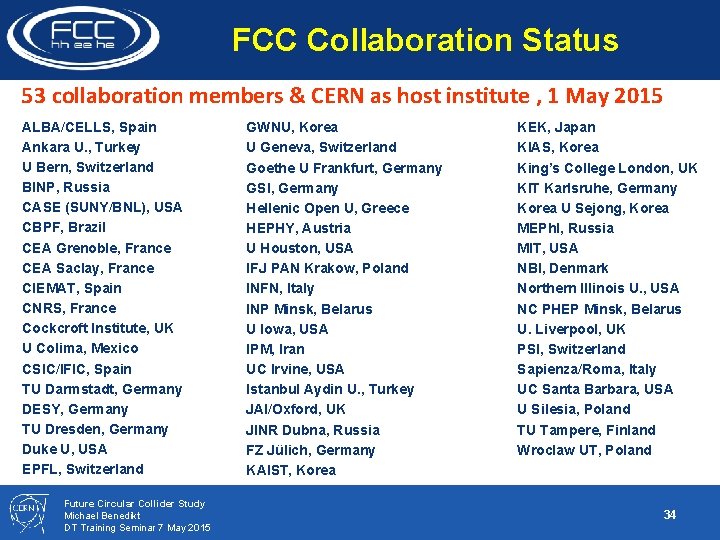 FCC Collaboration Status 53 collaboration members & CERN as host institute , 1 May