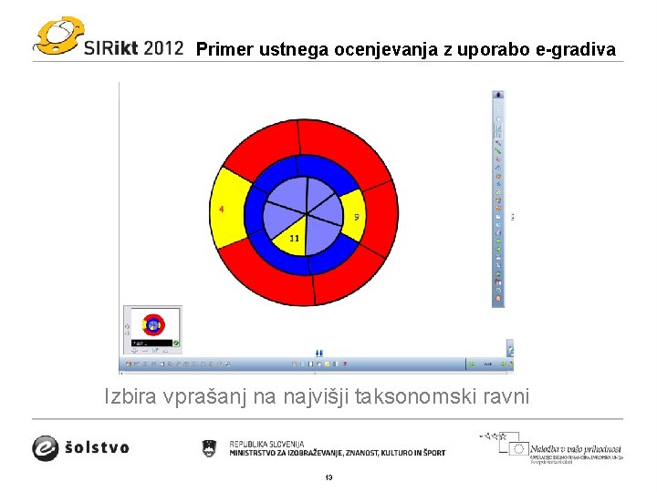 Primer ustnega ocenjevanja z uporabo e-gradiva Izbira vprašanj na najvišji taksonomski ravni 13 