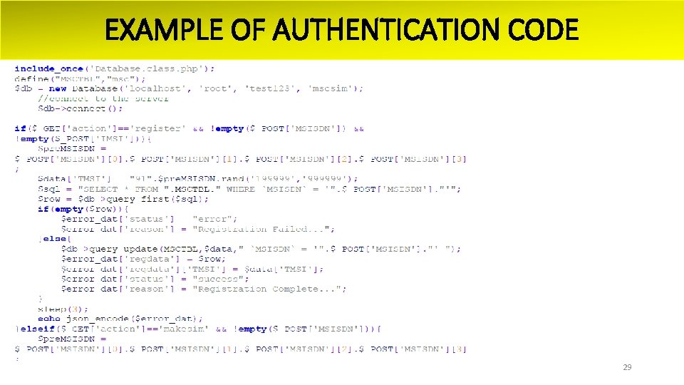 EXAMPLE OF AUTHENTICATION CODE 29 