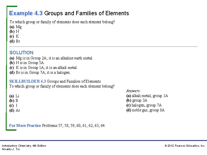 Example 4. 3 Groups and Families of Elements To which group or family of