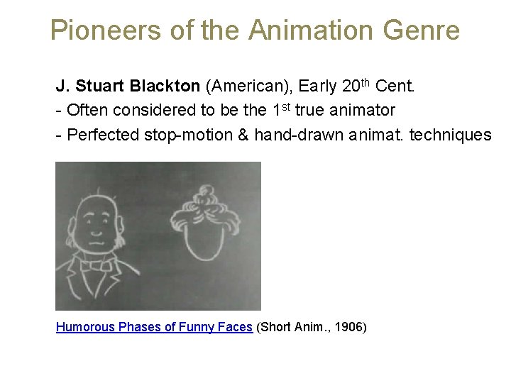 Pioneers of the Animation Genre J. Stuart Blackton (American), Early 20 th Cent. -
