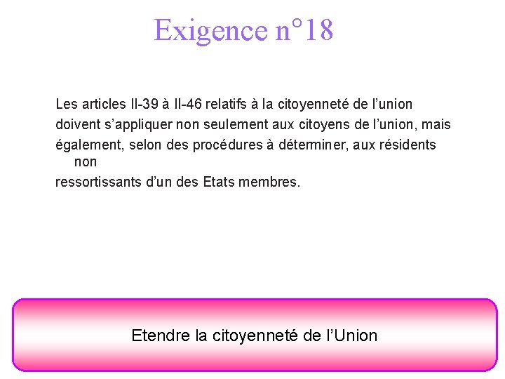 Exigence n° 18 Les articles II-39 à II-46 relatifs à la citoyenneté de l’union
