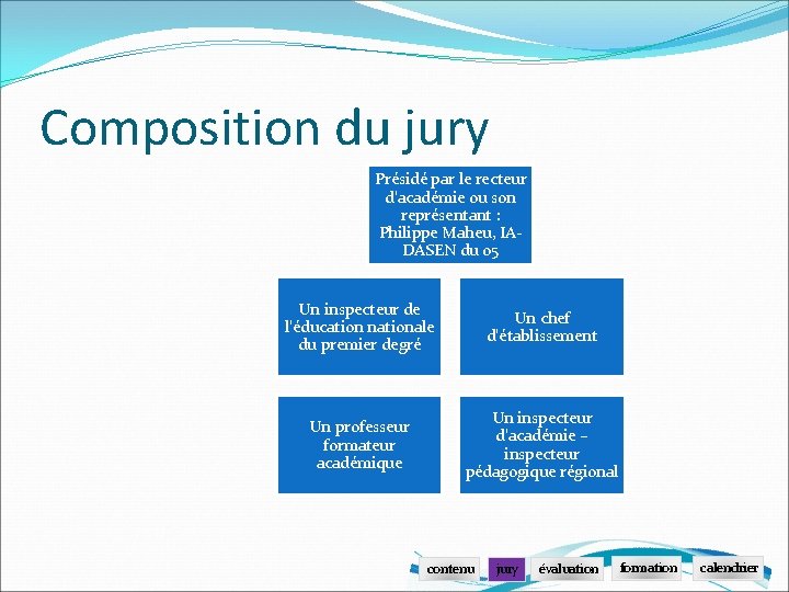 Composition du jury Présidé par le recteur d’académie ou son représentant : Philippe Maheu,