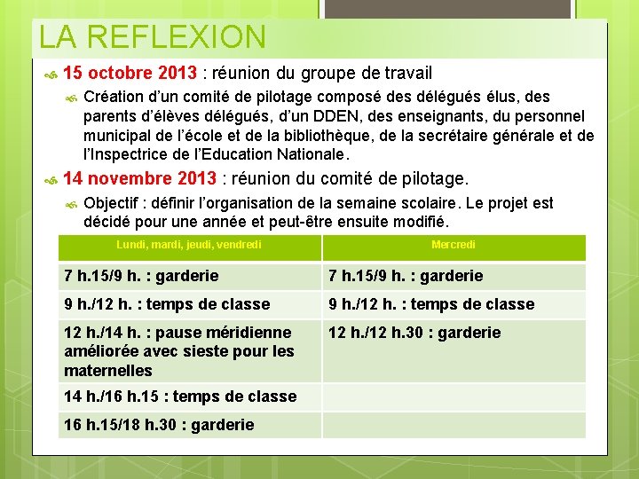 LA REFLEXION 15 octobre 2013 : réunion du groupe de travail Création d’un comité