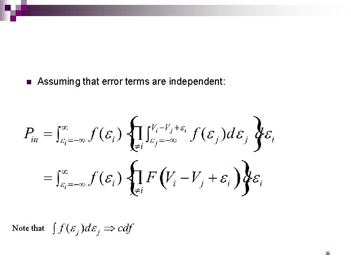 n Assuming that error terms are independent: Note that 29 