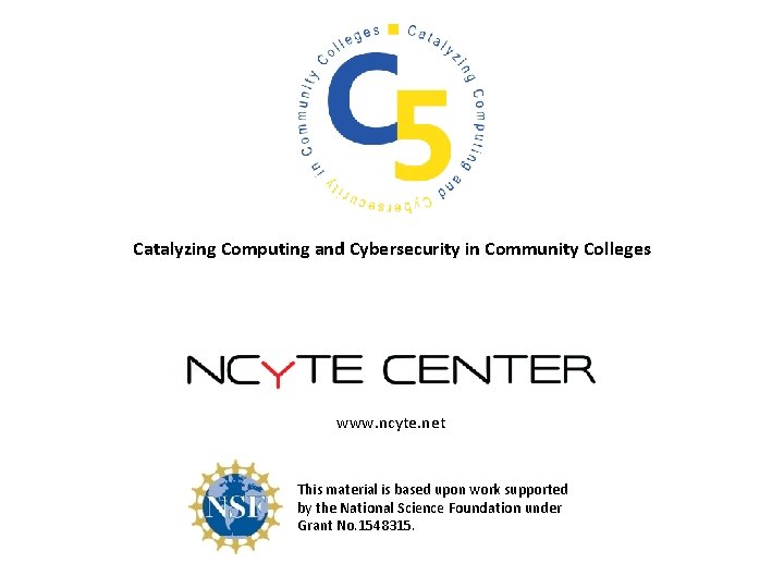 Catalyzing Computing and Cybersecurity in Community Colleges www. ncyte. net This material is based Catalyzing Computing and Cybersecurity in Community Colleges www. ncyte. net This material is based