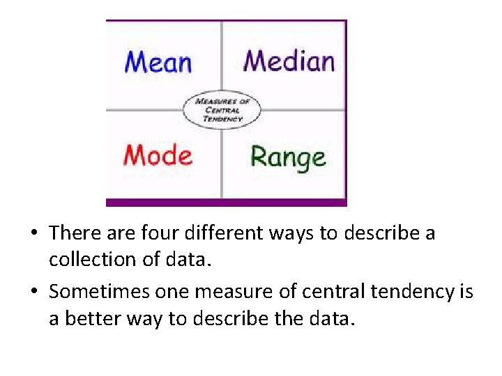  • There are four different ways to describe a collection of data. •