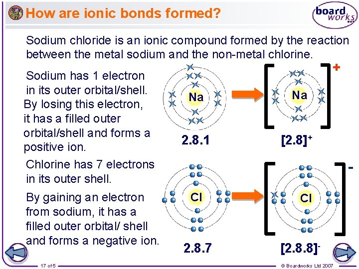 How are ionic bonds formed? Sodium chloride is an ionic compound formed by the