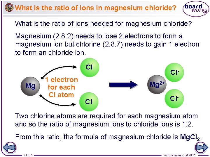 What is the ratio of ions in magnesium chloride? What is the ratio of