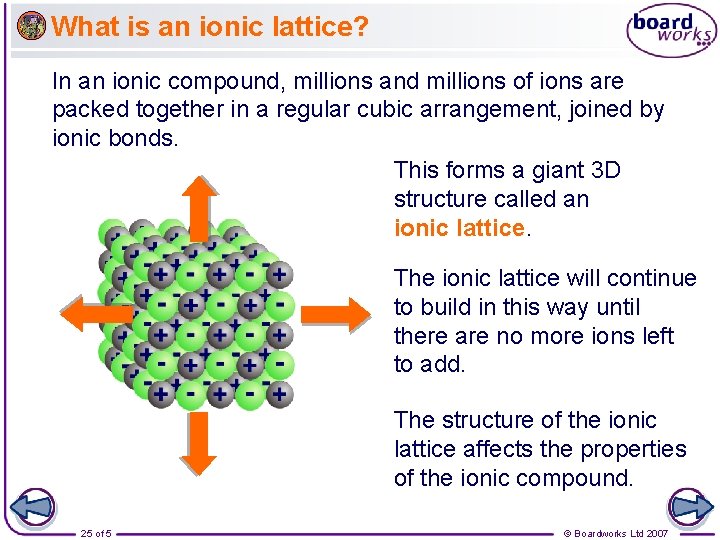What is an ionic lattice? In an ionic compound, millions and millions of ions