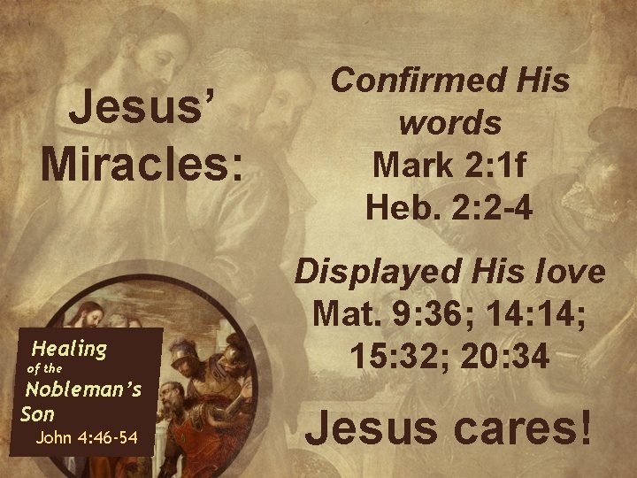 Jesus’ Miracles: Healing of the Nobleman’s Son John 4: 46 -54 Confirmed His words