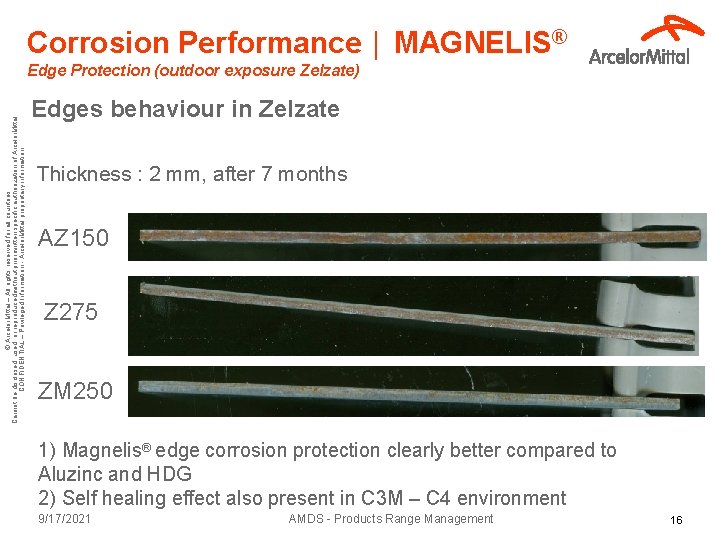 Corrosion Performance │ MAGNELIS® © Arcelor. Mittal – All rights reserved for all countries