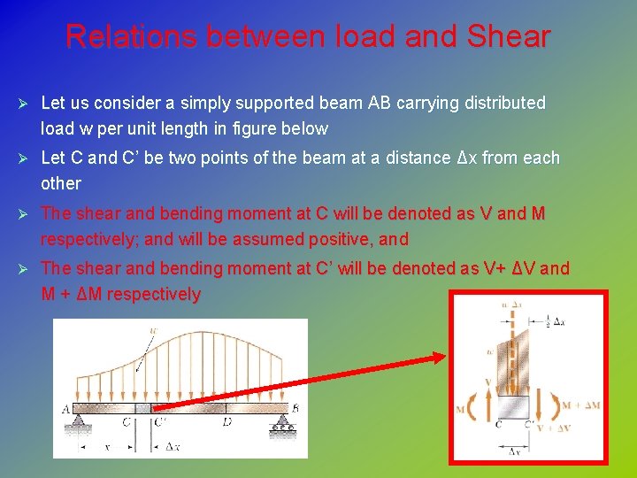 Relations between load and Shear Ø Let us consider a simply supported beam AB