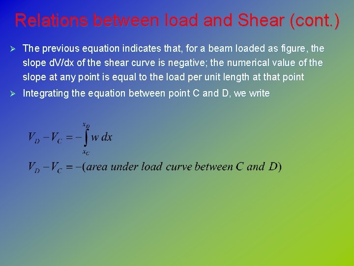 Relations between load and Shear (cont. ) Ø The previous equation indicates that, for