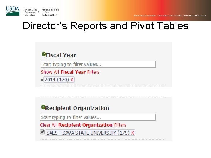 Director’s Reports and Pivot Tables 