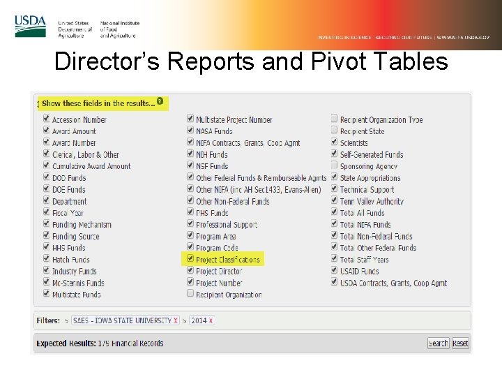 Director’s Reports and Pivot Tables 