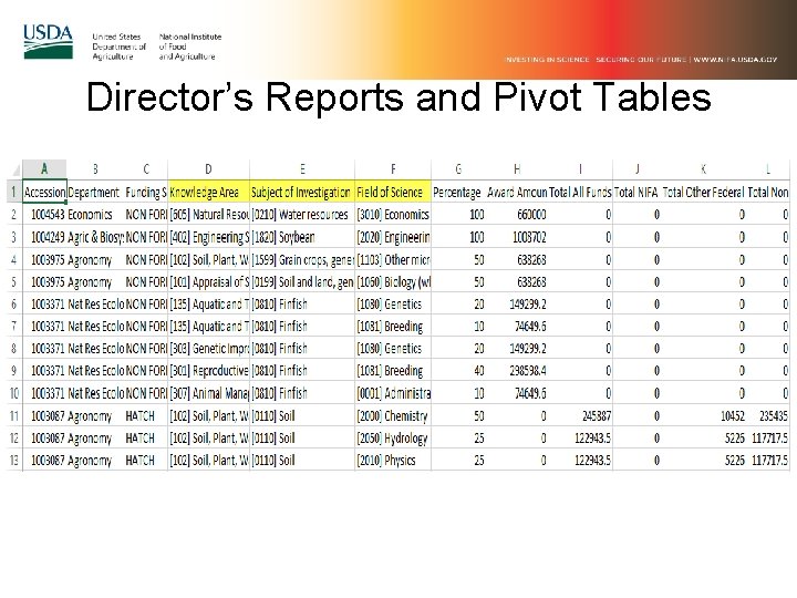 Director’s Reports and Pivot Tables 