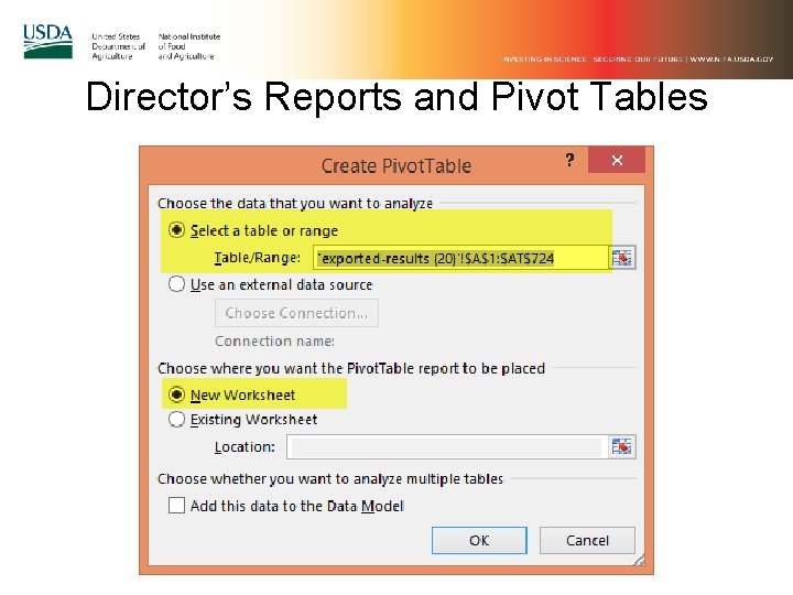 Director’s Reports and Pivot Tables 