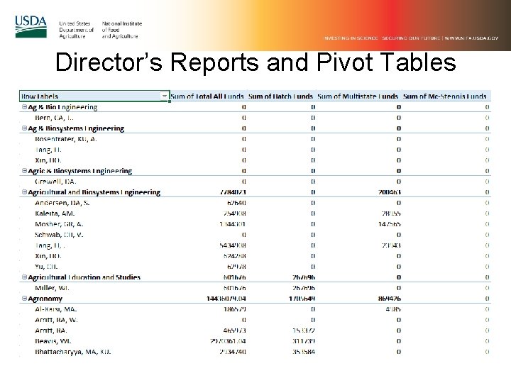 Director’s Reports and Pivot Tables 