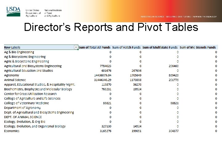 Director’s Reports and Pivot Tables 