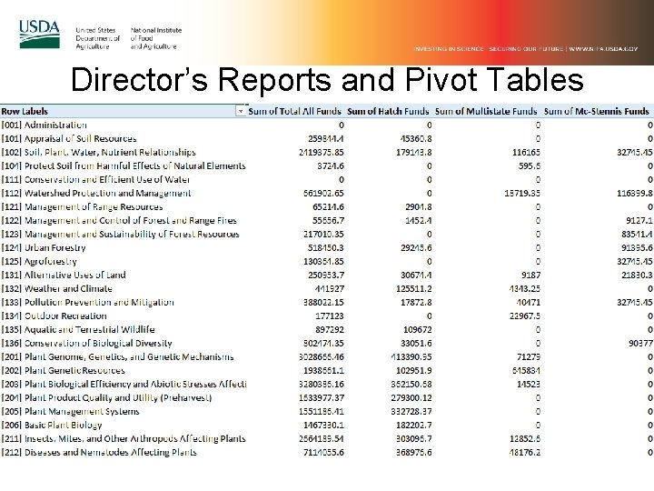 Director’s Reports and Pivot Tables 