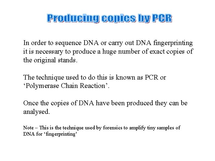 In order to sequence DNA or carry out DNA fingerprinting it is necessary to