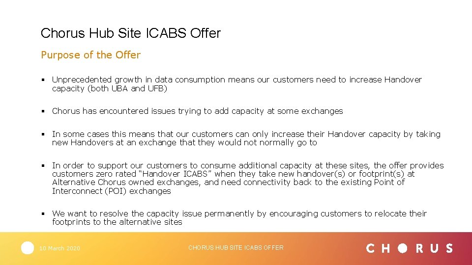 Chorus Hub Site ICABS Offer Purpose of the Offer § Unprecedented growth in data