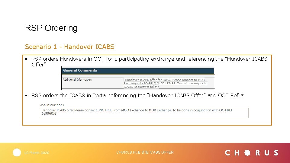 RSP Ordering Scenario 1 - Handover ICABS § RSP orders Handovers in OOT for