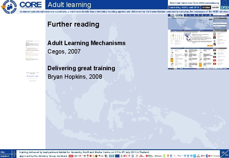 Adult learning Further reading Adult Learning Mechanisms Cegos, 2007 Delivering great training Bryan Hopkins,