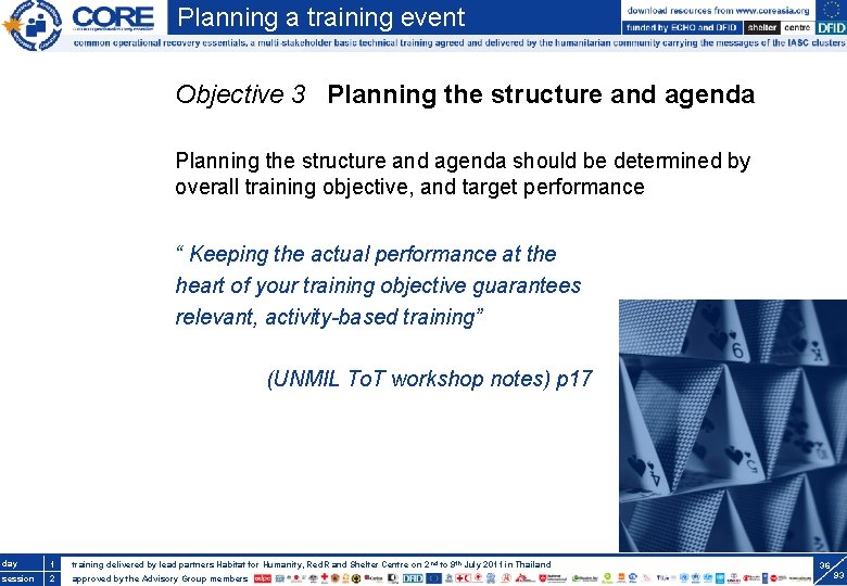 Planning a training event Objective 3 Planning the structure and agenda should be determined