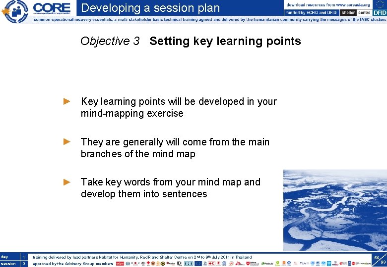 Developing a session plan Objective 3 Setting key learning points Key learning points will