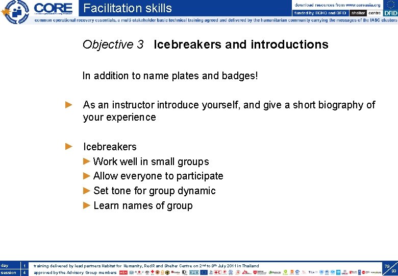 Facilitation skills Objective 3 Icebreakers and introductions In addition to name plates and badges!