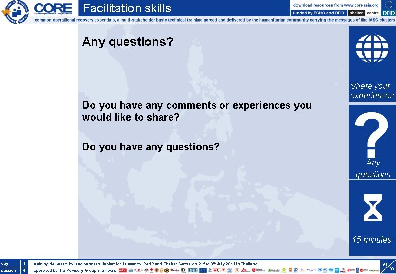 Facilitation skills Any questions? Do you have any comments or experiences you would like